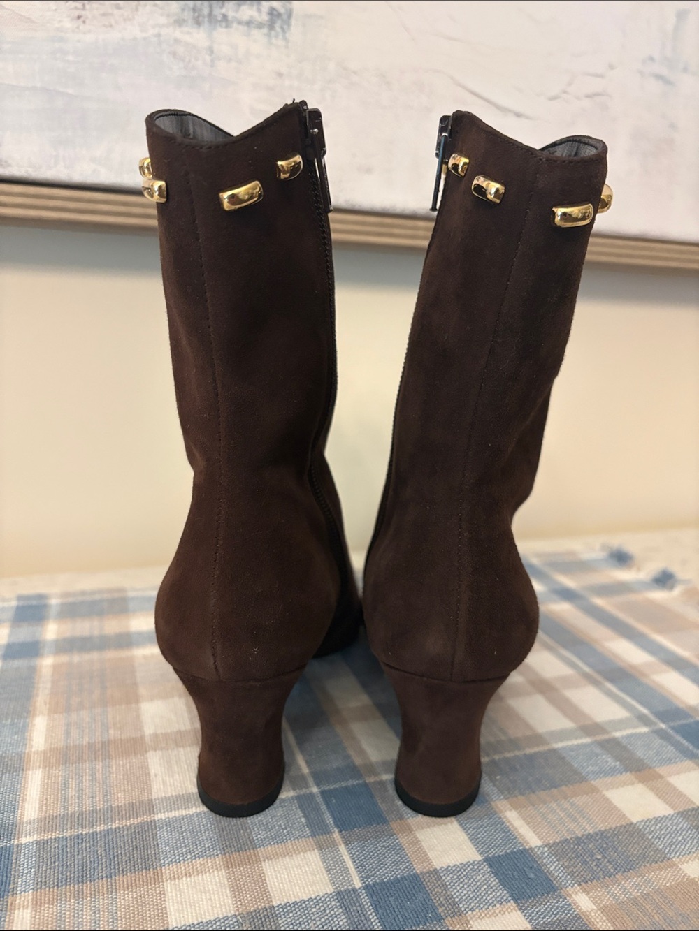 Proxy Brown Suede Ankle Boots with Gold Trim 7.5 - Picture 8 of 16